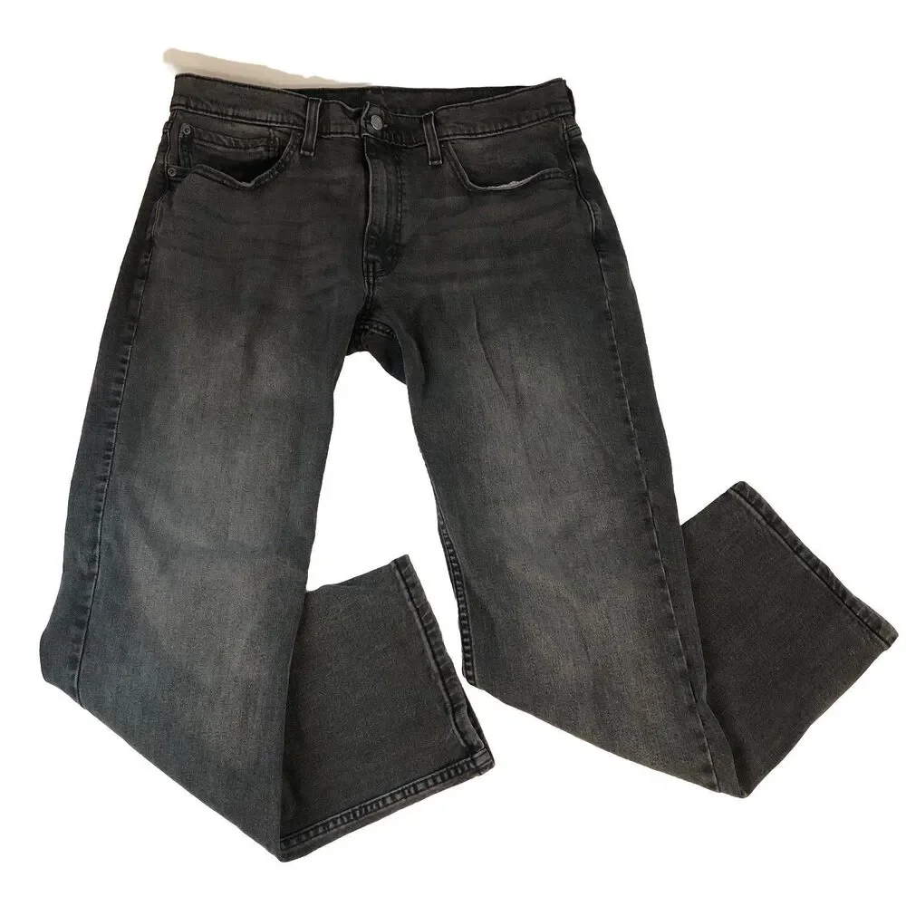 Levi's 514 Straight Fit Jeans Mens Washed Black Denim Pants 36x30